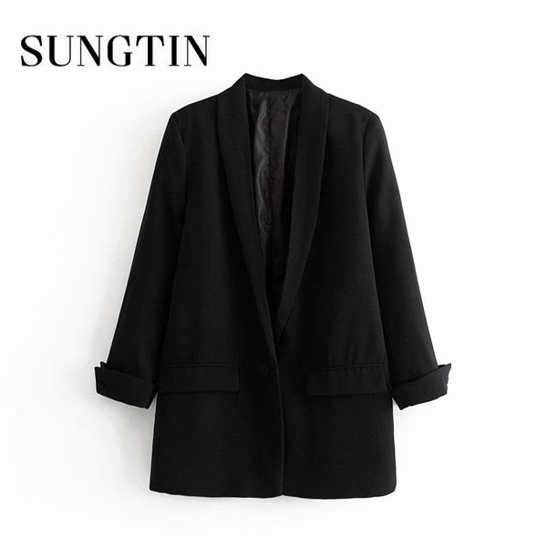sungtin single button korea loose black blazer women solid pockets summer office lady jacket simple 6 colors work suit ol women's suits, White;black
sungtin single button korea loose black blazer women solid pockets summer office lady jacket simple 6 colors work suit ol women's suits, White;black