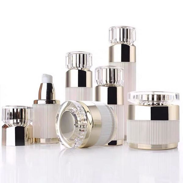 10/30/50g white acrylic refillable cream jar and 15/30/50/120ml pump sprayer bottles for travel makeup cleanser facial lotion
10/30/50g white acrylic refillable cream jar and 15/30/50/120ml pump sprayer bottles for travel makeup cleanser facial lotion