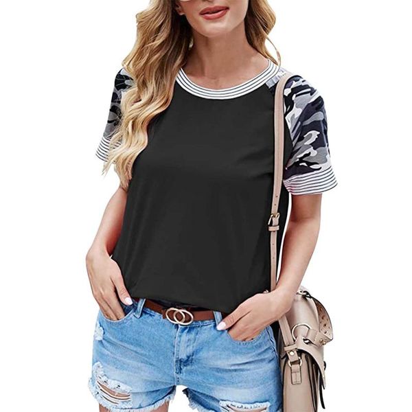 women's t-shirt t shirt striped camouflage printed stitching round neck slit summer short-sleeved plus size ropa mujer, White
women's t-shirt t shirt striped camouflage printed stitching round neck slit summer short-sleeved plus size ropa mujer, White