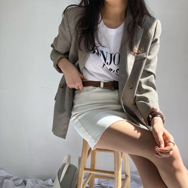 plaid blazer women double breasted pocket houndstooth autumn jacket female outerwear coats women's suits & blazers, White;black
plaid blazer women double breasted pocket houndstooth autumn jacket female outerwear coats women's suits & blazers, White;black