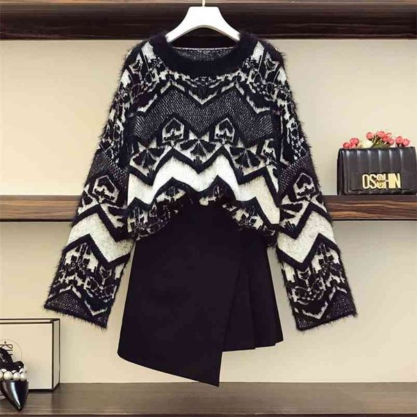 plus size women's autumn style fat sister western slim sweater irregular skirt suit hk065 210507, White;black
plus size women's autumn style fat sister western slim sweater irregular skirt suit hk065 210507, White;black
