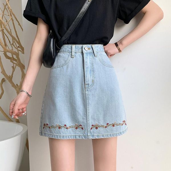 summer high-waisted denim skirt fashion design women's embroidery empire a-line skirts, Black
summer high-waisted denim skirt fashion design women's embroidery empire a-line skirts, Black