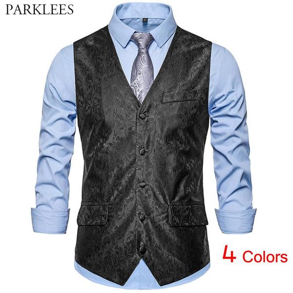 men's vests jacquard floral printed black mens vest wedding party prom men suit casual slim fit dress waistcoat gilet, Black;white
men's vests jacquard floral printed black mens vest wedding party prom men suit casual slim fit dress waistcoat gilet, Black;white