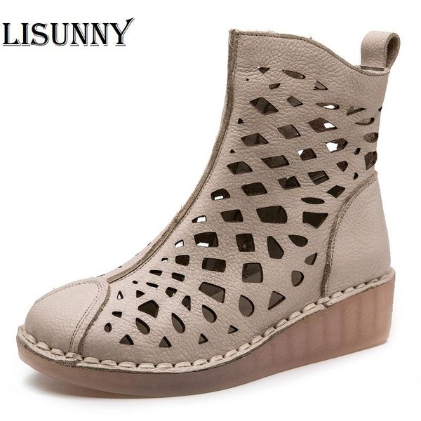 summer women ankle boots handmade genuine leather hollow out sandals wedge women's shoes soft bottom, Black
summer women ankle boots handmade genuine leather hollow out sandals wedge women's shoes soft bottom, Black
