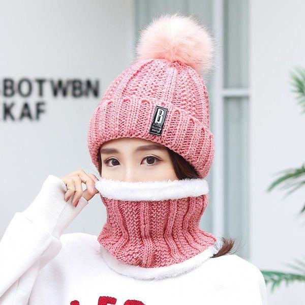 berets outdoor women's cute fur ball plus velvet warm knitted two-piece winter thick windproof hat scarf suit b-mark letter woolen hats, Blue;gray
berets outdoor women's cute fur ball plus velvet warm knitted two-piece winter thick windproof hat scarf suit b-mark letter woolen hats, Blue;gray