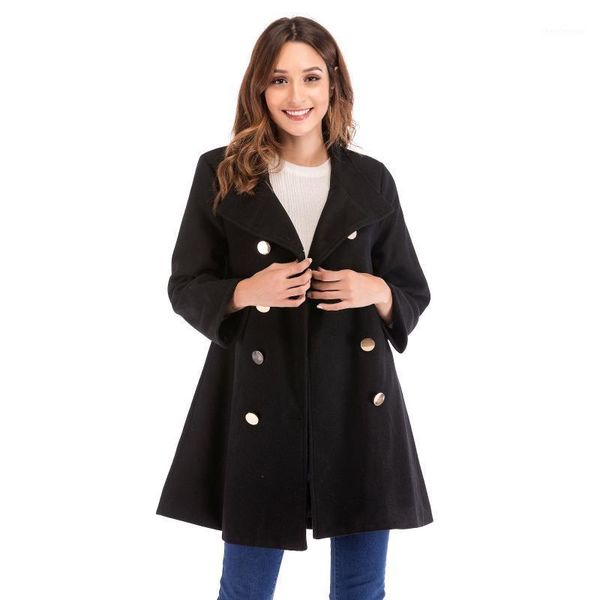 women's wool & blends 2021 winter style stand-up collar buttoned three-quarter sleeves ladies mid-length woolen coat slim solid color, Black
women's wool & blends 2021 winter style stand-up collar buttoned three-quarter sleeves ladies mid-length woolen coat slim solid color, Black