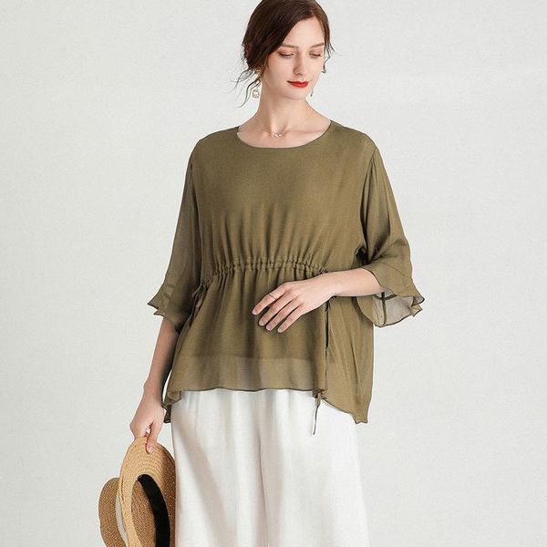 women's blouses & shirts large size 100% silk 2021 summer temperament elegant short sleeves drawstring thin tencel woman, White
women's blouses & shirts large size 100% silk 2021 summer temperament elegant short sleeves drawstring thin tencel woman, White