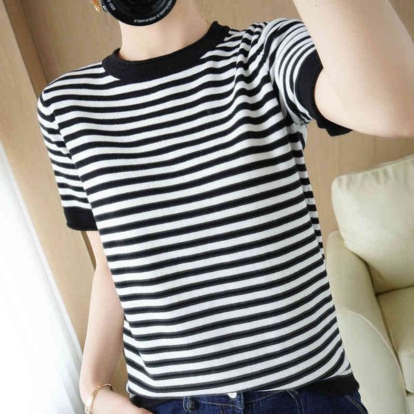 women's t-shirt jersey 2021 will see pure cotton linen knitted or crocheted short sleeve sweater striped around the neck ladies blouse, White
women's t-shirt jersey 2021 will see pure cotton linen knitted or crocheted short sleeve sweater striped around the neck ladies blouse, White