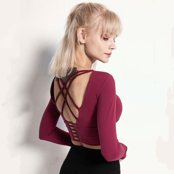 yoga outfits cross back cropped gym workout women shirt wine red dance fitness tight long sleeve 2 in 1 activewear with padded, White;red
yoga outfits cross back cropped gym workout women shirt wine red dance fitness tight long sleeve 2 in 1 activewear with padded, White;red