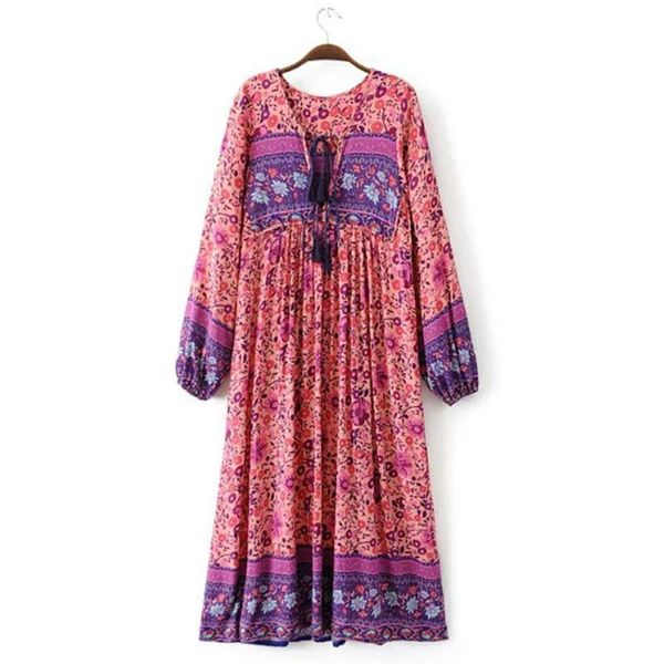 casual dresses women boho dress chic floral print cotton maxi dess v-neck long sleeve tassel autumn bohemia femme beach, Black;gray 
casual dresses women boho dress chic floral print cotton maxi dess v-neck long sleeve tassel autumn bohemia femme beach, Black;gray