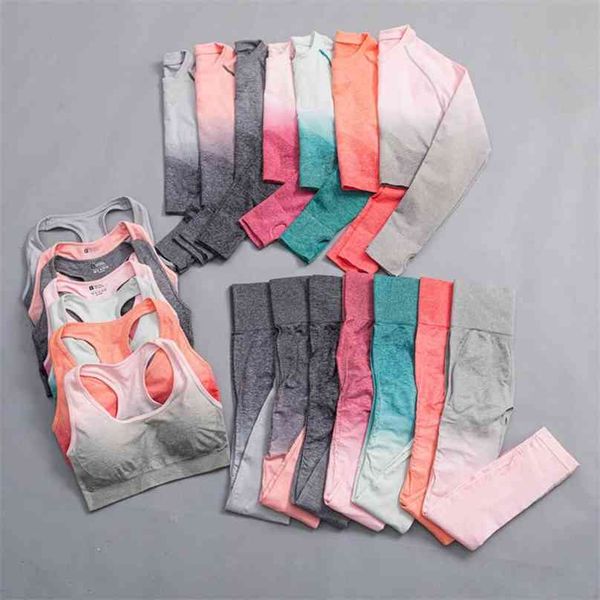 3/2 pcs women seamless yoga set gym ombre high waist leggings+bra+long sleeve crop suit fitness workout sportswear 210802, Gray
3/2 pcs women seamless yoga set gym ombre high waist leggings+bra+long sleeve crop suit fitness workout sportswear 210802, Gray