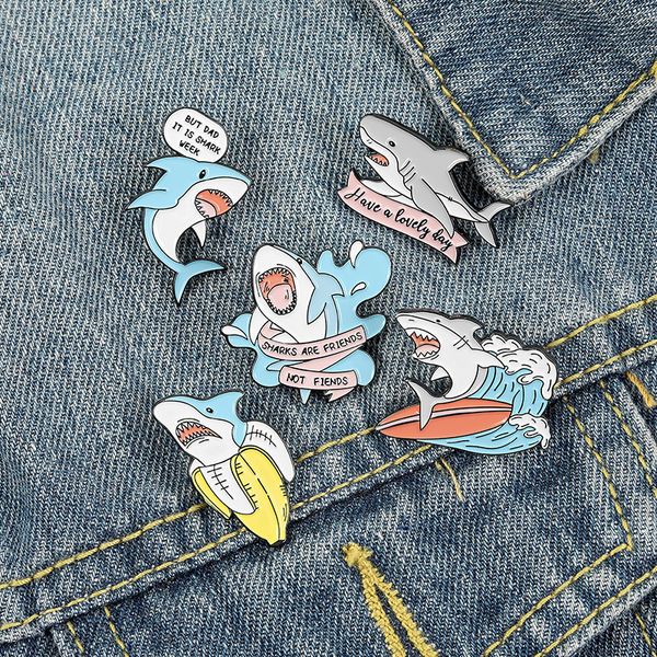 shark are friends enamel pin custom week banana surfing brooches bag lapel pin fun animal badge cute jewelry gift for kids, Blue
shark are friends enamel pin custom week banana surfing brooches bag lapel pin fun animal badge cute jewelry gift for kids, Blue