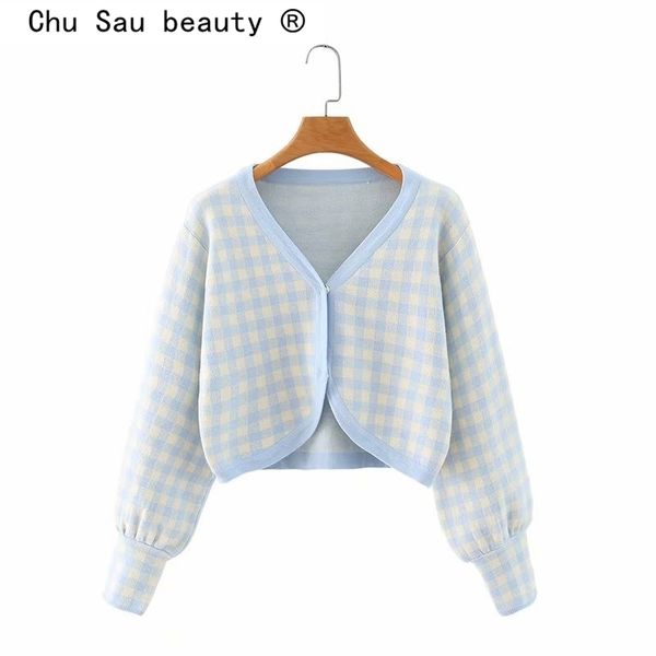 fashion autumn casual chic blue plaid knitted cardigan women fall puff sleeve cardigans sweater female short sweaters 210508, White
fashion autumn casual chic blue plaid knitted cardigan women fall puff sleeve cardigans sweater female short sweaters 210508, White