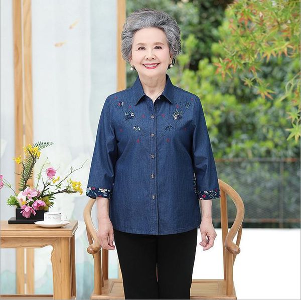 thin denim shirt spring summer grandma 2021 casual plus size middle age mother three quarter blouse women's blouses & shirts, White
thin denim shirt spring summer grandma 2021 casual plus size middle age mother three quarter blouse women's blouses & shirts, White