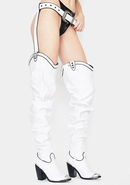 boots white thigh high ladies pointy toe club party heels zipper waist belt block over the knee long for women, Black 
boots white thigh high ladies pointy toe club party heels zipper waist belt block over the knee long for women, Black