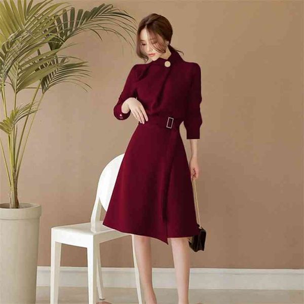 elegant women vintage dress autumn winter fashion o neck long sleeve belted casual knee length work robe femme 210603, Black;gray
elegant women vintage dress autumn winter fashion o neck long sleeve belted casual knee length work robe femme 210603, Black;gray