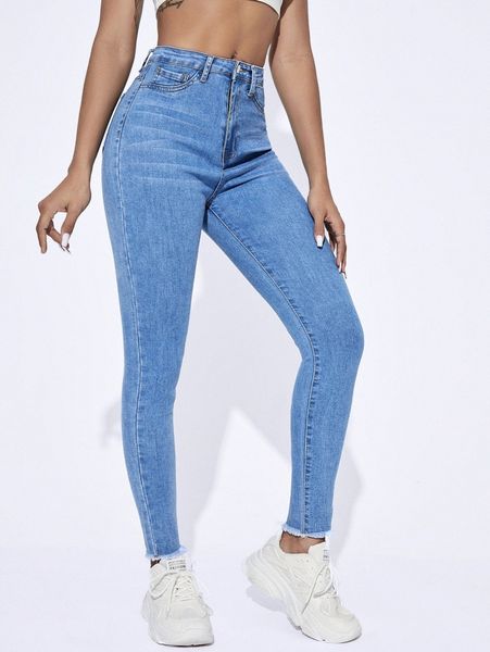 high waist raw cut skinny jeans 950a#, Blue
high waist raw cut skinny jeans 950a#, Blue