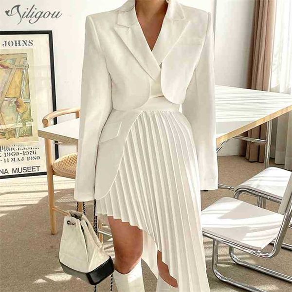 women's suit jacket waist irregular pleated skirt two-piece fashionable white 210525
women's suit jacket waist irregular pleated skirt two-piece fashionable white 210525