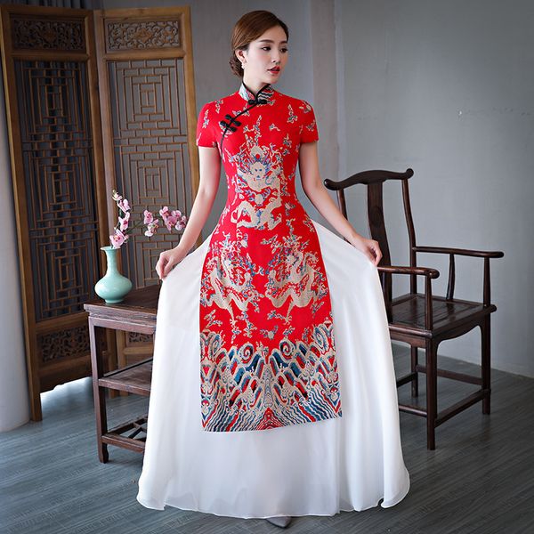 2021 vietnamese aodai vietnam cheongsam folk style feminine qipao chinese dragon printed women traditional clothing dress, Red
2021 vietnamese aodai vietnam cheongsam folk style feminine qipao chinese dragon printed women traditional clothing dress, Red