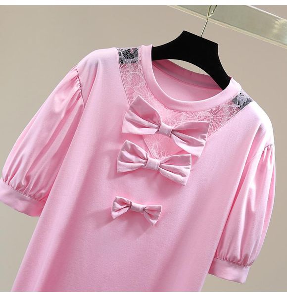 women's t-shirt lace stitching bow for women 2021 summer korean style solid color casual short sleeve lady tees white black pink
women's t-shirt lace stitching bow for women 2021 summer korean style solid color casual short sleeve lady tees white black pink