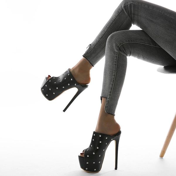 fashion women slides peep toe platform shoes super high heels 16cm slippers rivet design mules black pumps size 35-42
fashion women slides peep toe platform shoes super high heels 16cm slippers rivet design mules black pumps size 35-42