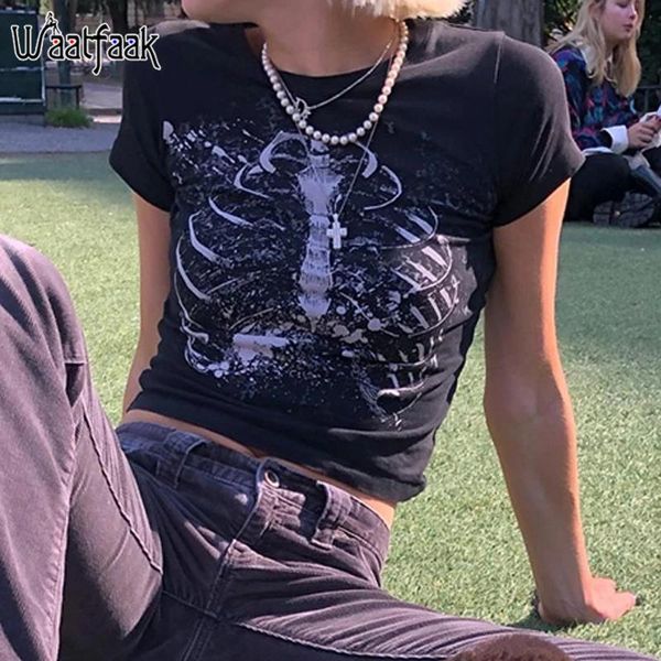 women's t-shirt waatfaak funny gothic skulls printed streetwear tee summer short sleeve vintage t shirt women y2k crop aesthetic tshirt, White
women's t-shirt waatfaak funny gothic skulls printed streetwear tee summer short sleeve vintage t shirt women y2k crop aesthetic tshirt, White