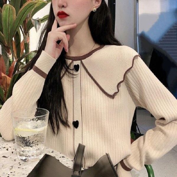 women's sweaters autumn and winter korean lotus edge baby collar black individual color contrast sweater female, White;black
women's sweaters autumn and winter korean lotus edge baby collar black individual color contrast sweater female, White;black