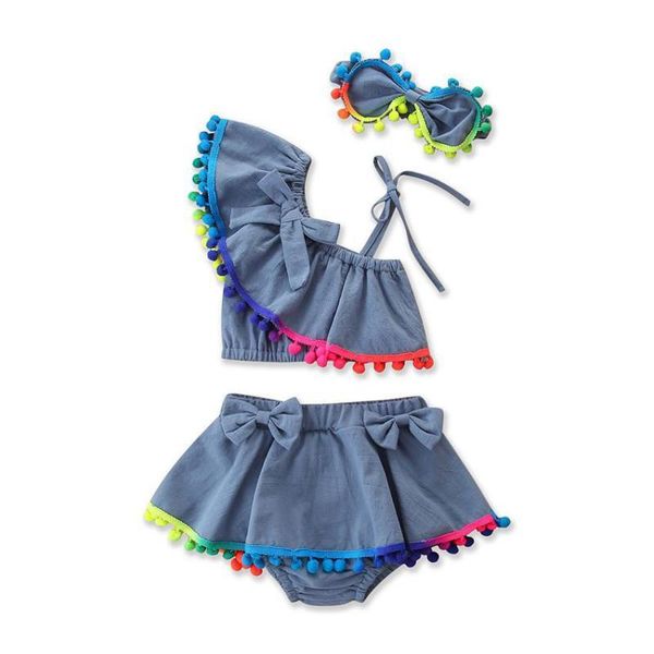 summer baby girl kids colored balls off shoulder ruffle crop + denim short pants outfit clothes 2pcs clothing sets, White
summer baby girl kids colored balls off shoulder ruffle crop + denim short pants outfit clothes 2pcs clothing sets, White