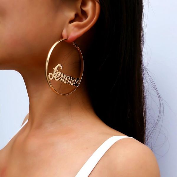 minimalist gold color big hoop earrings with femme baby letter charm geometric for women statement earring, Golden
minimalist gold color big hoop earrings with femme baby letter charm geometric for women statement earring, Golden