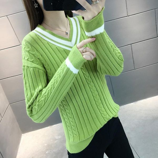 autumn long sleeve v-collar pullover women loose casual v-neck sweater solid color full women's sweaters, White;black
autumn long sleeve v-collar pullover women loose casual v-neck sweater solid color full women's sweaters, White;black