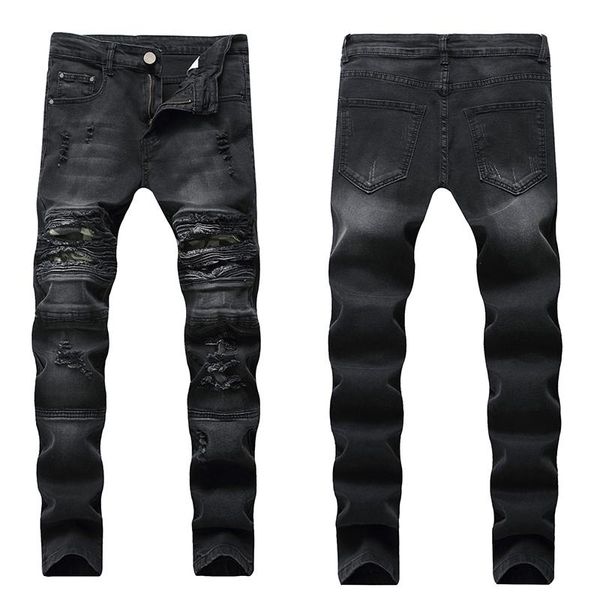 men's jeans pleated straight skinny retro knight ripped denim trousers zipper drop, Blue
men's jeans pleated straight skinny retro knight ripped denim trousers zipper drop, Blue