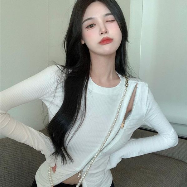 women's t-shirt fashion chain all-match vintage korean clothes spring/autumn clothing t-shirts trend split fork high street o-neck, White
women's t-shirt fashion chain all-match vintage korean clothes spring/autumn clothing t-shirts trend split fork high street o-neck, White