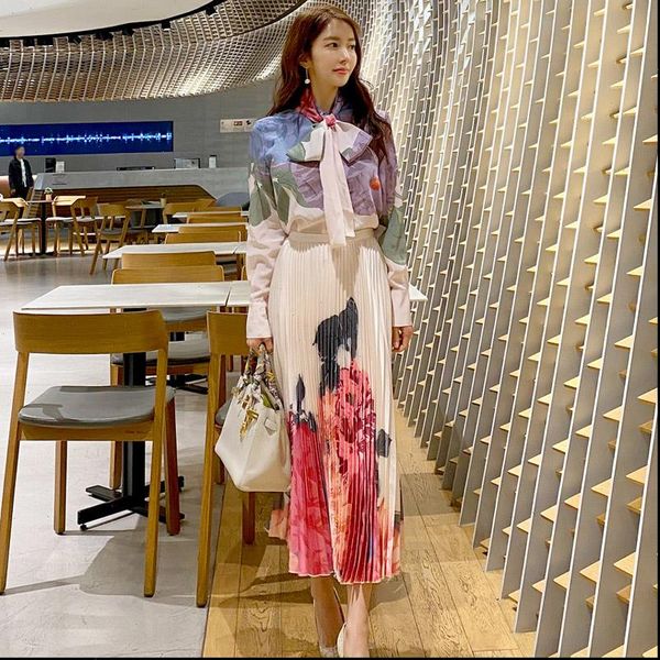 hma women tracksuits womens spring vintage print korean full sleeve bow blouses high waist pleats long skirt set, Gray
hma women tracksuits womens spring vintage print korean full sleeve bow blouses high waist pleats long skirt set, Gray
