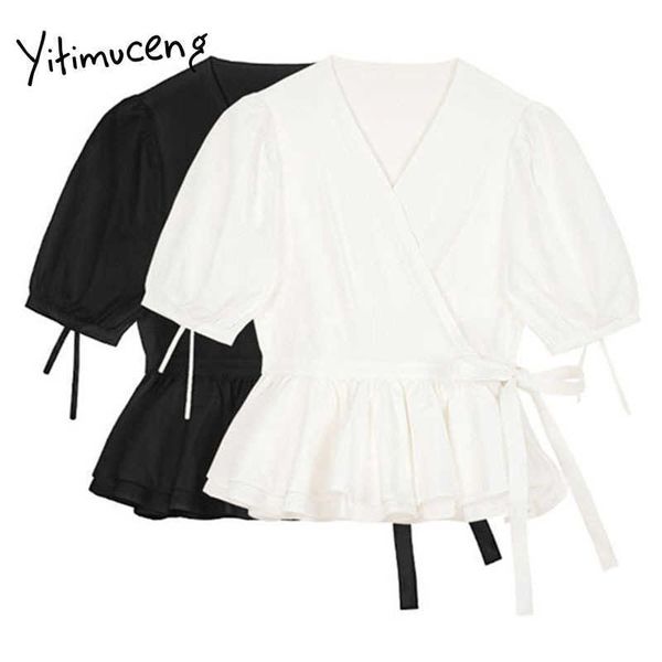 yitimuceng white bow lace up blouse women short shirts slim solid summer fashion clothes puff sleeve v-neck sweet 210601
yitimuceng white bow lace up blouse women short shirts slim solid summer fashion clothes puff sleeve v-neck sweet 210601