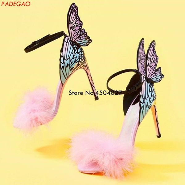 women sandals butterfly wing decor high heel woman shoes stiletto fur colorful wedding, Black
women sandals butterfly wing decor high heel woman shoes stiletto fur colorful wedding, Black