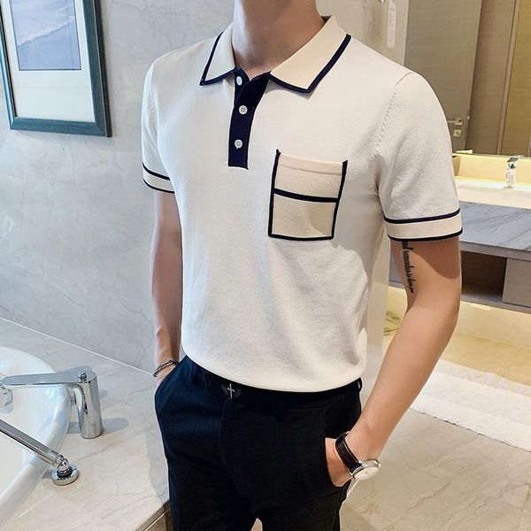 men's polos brand summer shirt men short sleeve casual slim business dress shirts knitting homme clothes, White;black
men's polos brand summer shirt men short sleeve casual slim business dress shirts knitting homme clothes, White;black