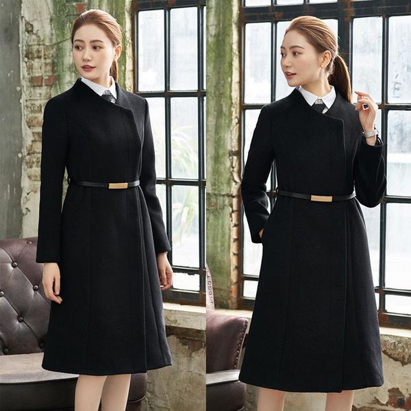 women's wool & blends coat autumn and winter professional slim fitting long sales department jewelry store work clothes women, Black
women's wool & blends coat autumn and winter professional slim fitting long sales department jewelry store work clothes women, Black
