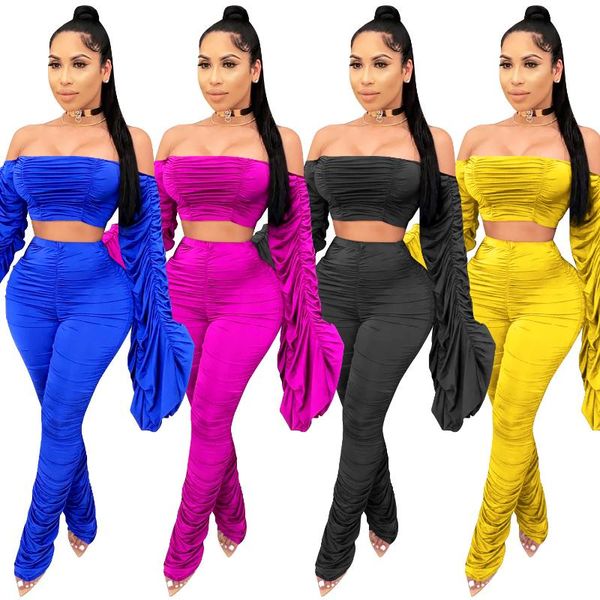 women's two piece pants cutubly ruched set slash neck suit tracksuit flare sleeve and stacked fitness outfit fashion, White
women's two piece pants cutubly ruched set slash neck suit tracksuit flare sleeve and stacked fitness outfit fashion, White