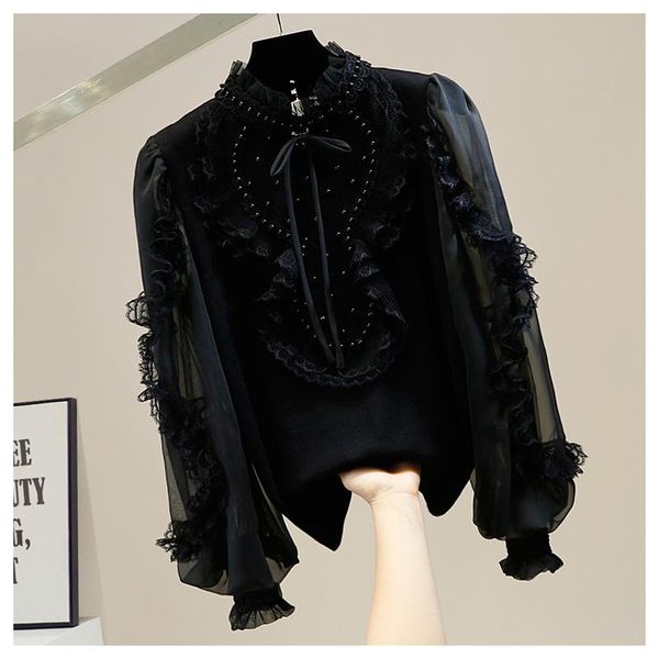 women knitted white beading blouse black bow blouses spring autumn elastic shirts women's &
women knitted white beading blouse black bow blouses spring autumn elastic shirts women's &
