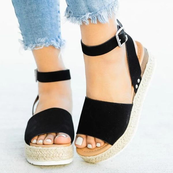 sandals european and american style women 2021 summer large size buckle rope woven wedge, Black
sandals european and american style women 2021 summer large size buckle rope woven wedge, Black