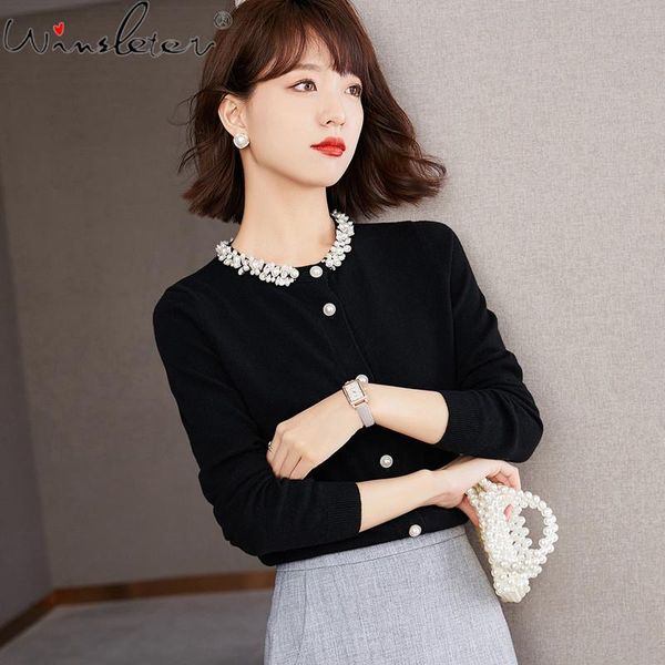 women's knits & tees 2021 black cardigans women pearl beading o-neck buttons long sleeve sweaters knitwear outwear jacket spring autumn, White
women's knits & tees 2021 black cardigans women pearl beading o-neck buttons long sleeve sweaters knitwear outwear jacket spring autumn, White