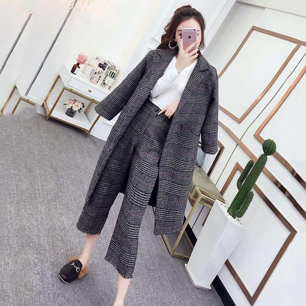 two piece dress spring and autumn female korean fashion temperament long woolen coat seven points wide leg pants wild women's two-piece, White
two piece dress spring and autumn female korean fashion temperament long woolen coat seven points wide leg pants wild women's two-piece, White
