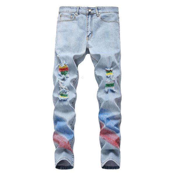 men's jeans idopy mens fashion colorful painted slim fit vintage washed ripped denim pamts stretch jean trousers with holes, Blue
men's jeans idopy mens fashion colorful painted slim fit vintage washed ripped denim pamts stretch jean trousers with holes, Blue