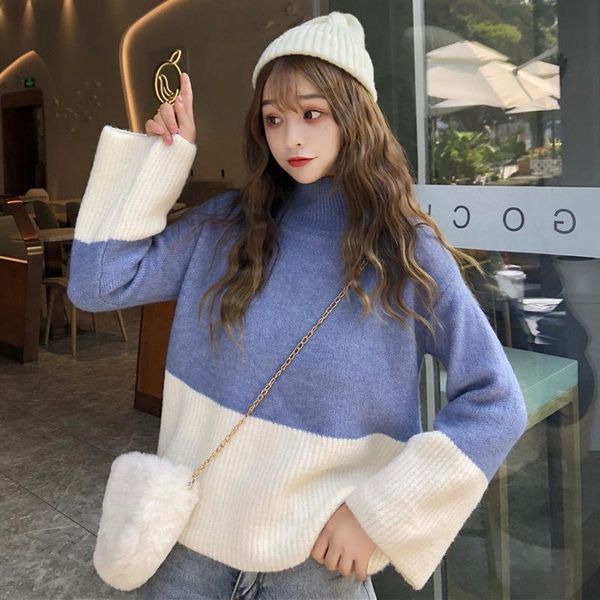 women's sweaters thickened semi-high-necked sweater schoolgirl autumn/winter loose-fitting head-to-toe knitwear jacket, White;black
women's sweaters thickened semi-high-necked sweater schoolgirl autumn/winter loose-fitting head-to-toe knitwear jacket, White;black