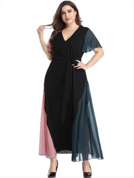 summer large patchwork color women dress contrast cross border short sleeve plus size, Black;gray
summer large patchwork color women dress contrast cross border short sleeve plus size, Black;gray