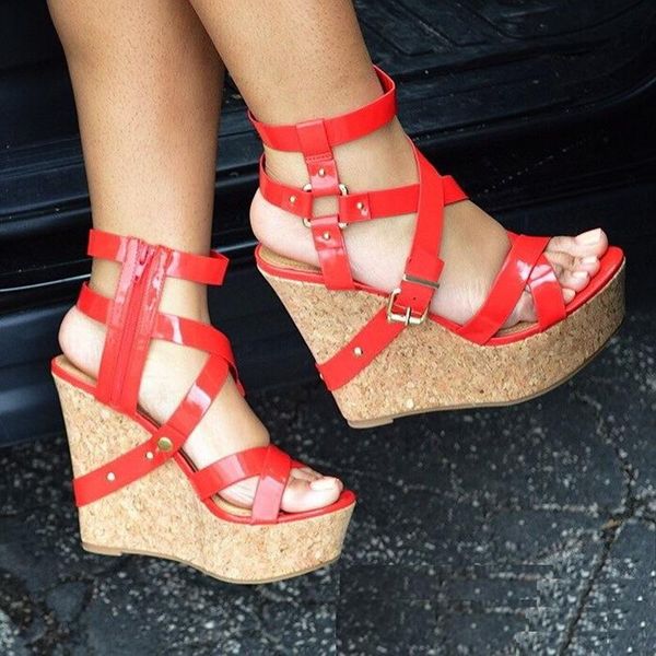 original intention fashion women sandals nice platform opentoe wedges patent leather shoes woman plus us size 5-15, Black
original intention fashion women sandals nice platform opentoe wedges patent leather shoes woman plus us size 5-15, Black