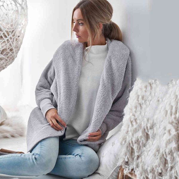 loose plush cardigan coat soft hooded long sleeve turn down collar overwears women autumn winter casual elegant 210507, Black
loose plush cardigan coat soft hooded long sleeve turn down collar overwears women autumn winter casual elegant 210507, Black