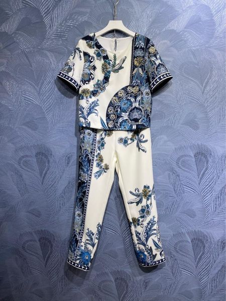 women's two piece pants w0796 fashion women sets 2021 runway luxury european design party style clothing, White
women's two piece pants w0796 fashion women sets 2021 runway luxury european design party style clothing, White
