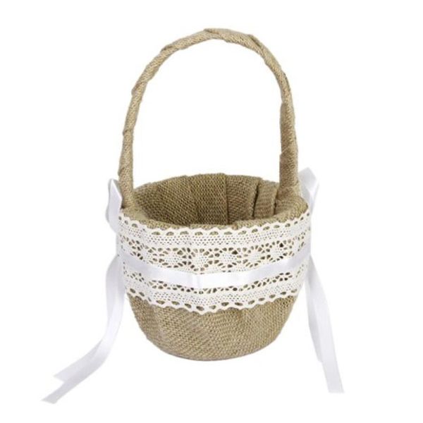 delicate lace ribbon decorated burlap flower basket for wedding ceremony party storage baskets
delicate lace ribbon decorated burlap flower basket for wedding ceremony party storage baskets