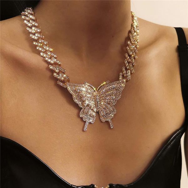 pendant necklaces iced out big butterfly necklace pave bling zircon chokers hip hop jewelry for women party accessories gift, Silver 
pendant necklaces iced out big butterfly necklace pave bling zircon chokers hip hop jewelry for women party accessories gift, Silver
